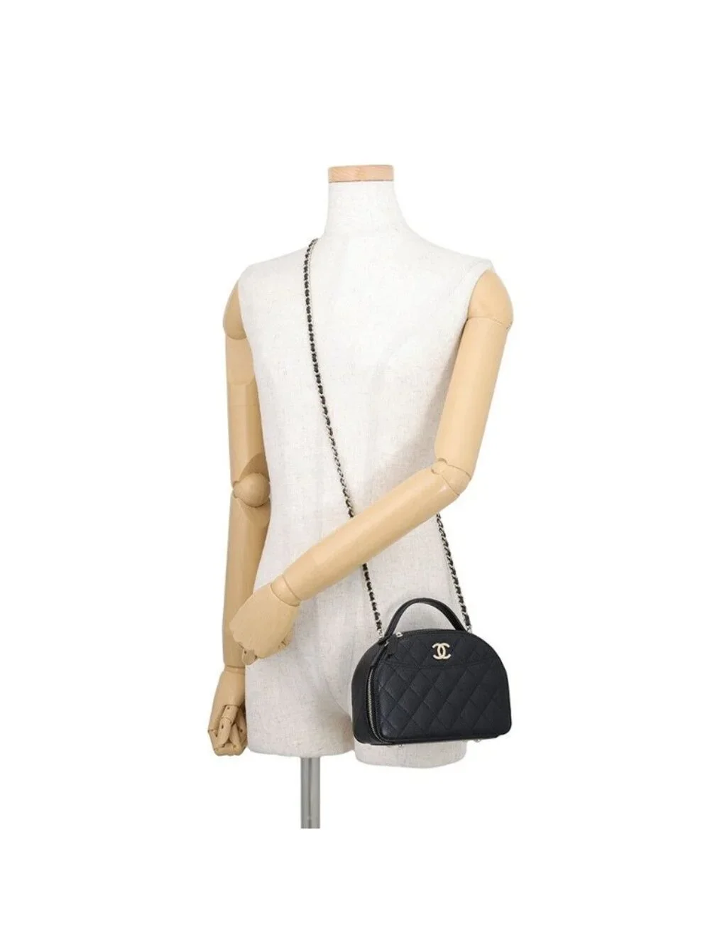 Chanel Chain Shoulder Bag Quilted CC Logo Caviar Leather Black